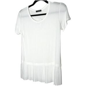 NWT Cha Cha Vente Ivory Sheer Pleated-Hem Short Sleeve Scoop Neck Blouse PM